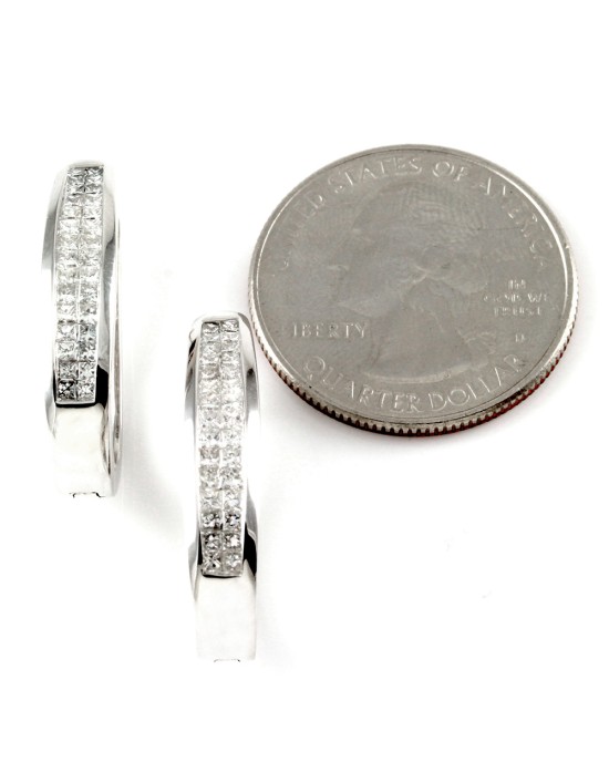 Invisible Set Princess Cut Diamond Semi-Hoop Earrings in 14K White Gold